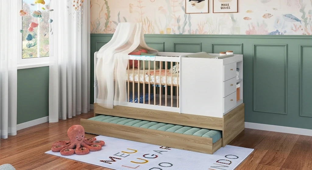 3 – Berço Multifuncional com Cama Auxiliar 3 Gavetas