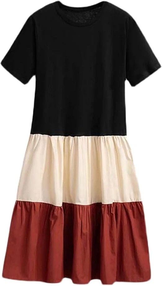 Vestido longo feminino LETUWJ de manga curta